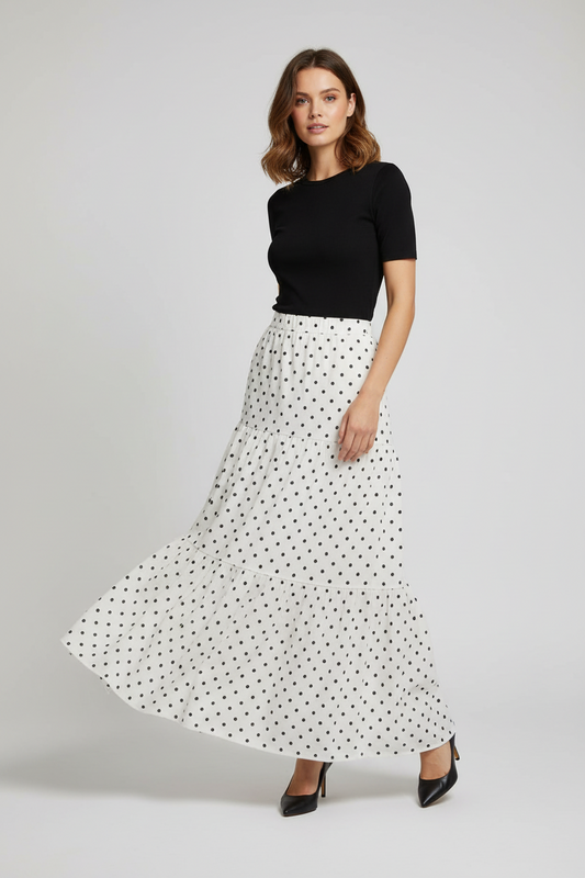 Poppy Maxi Skirt - White Polka Dot