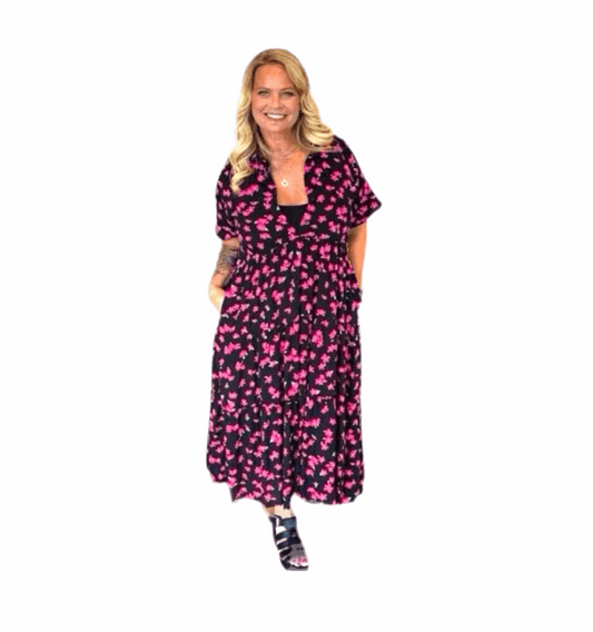 Helene - Black Pink Ditsy Floral