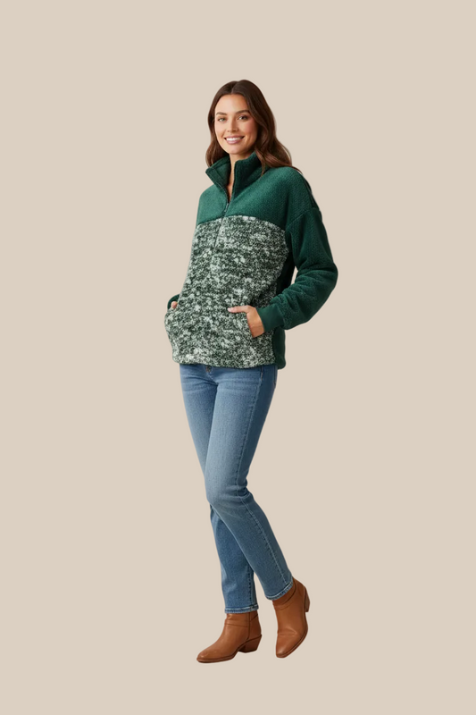 Nancy Half Zip Pullover - Green White Texture