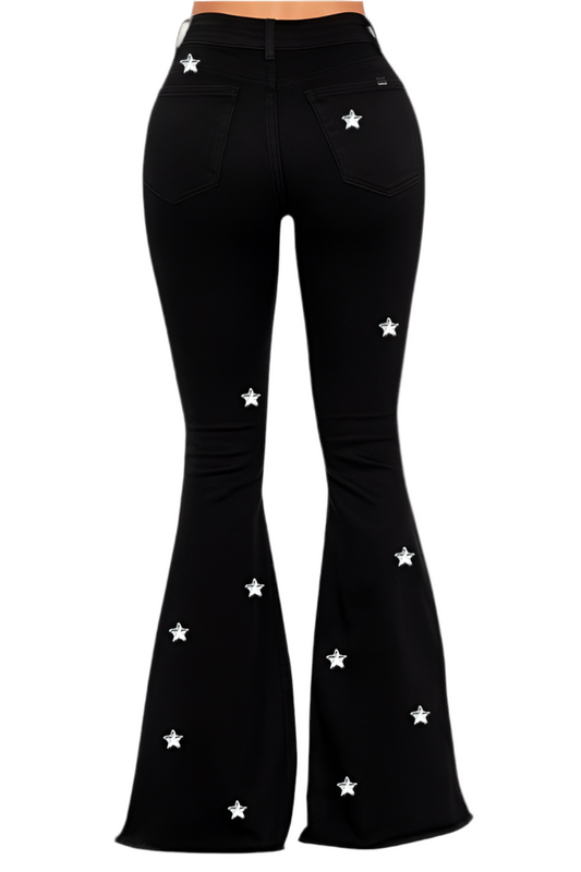 Black Bell Bottom with Diamond Star Embellishments