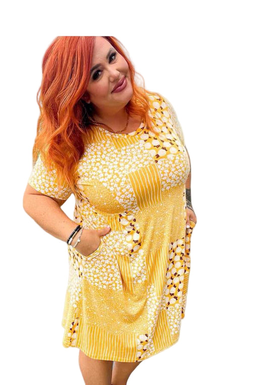 LuLaRoe Monica dress. Yellow white BoHo floral.