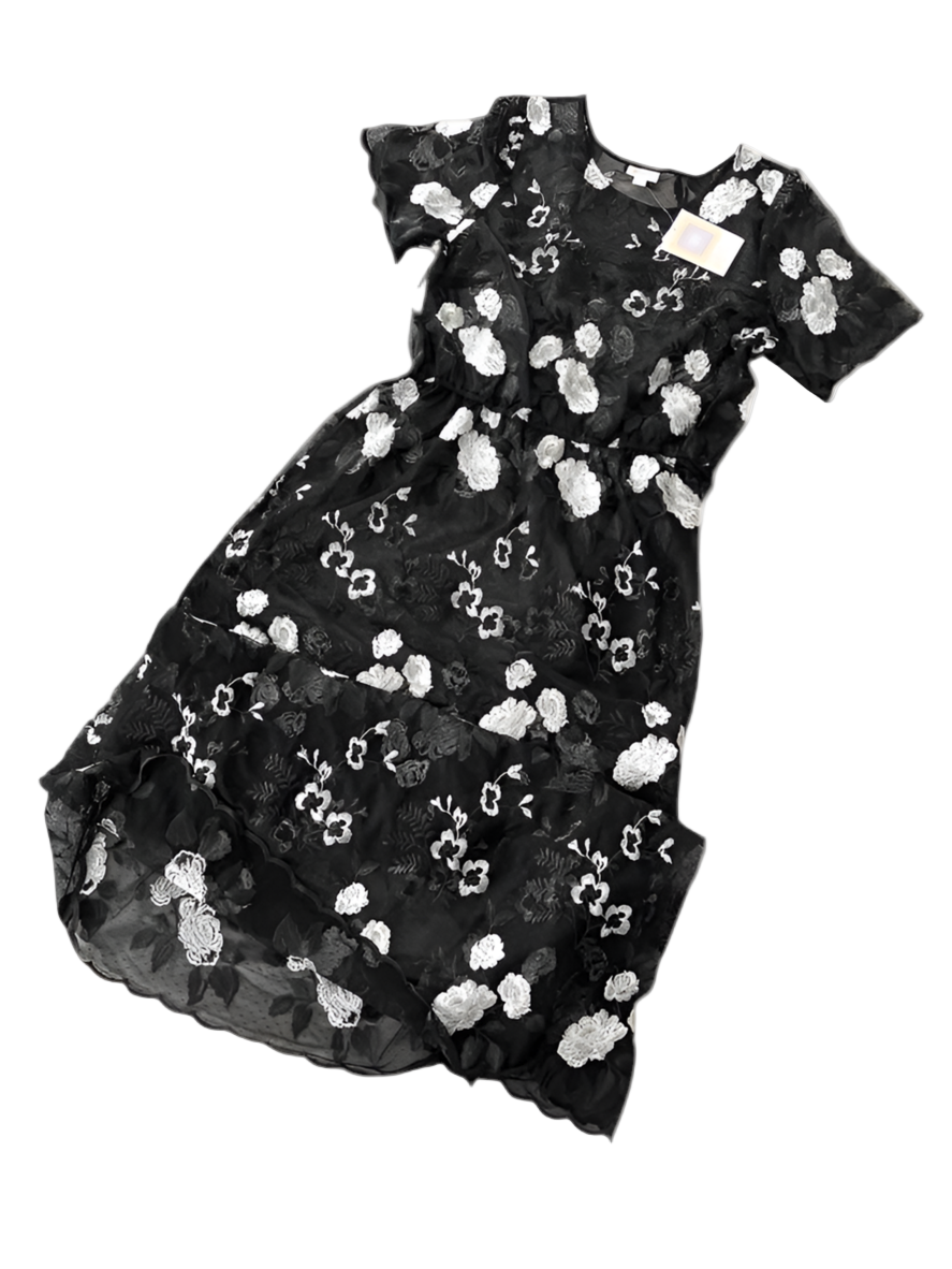 LuLaRoe Deanne ll sheer overlay. Black and white. Floral.