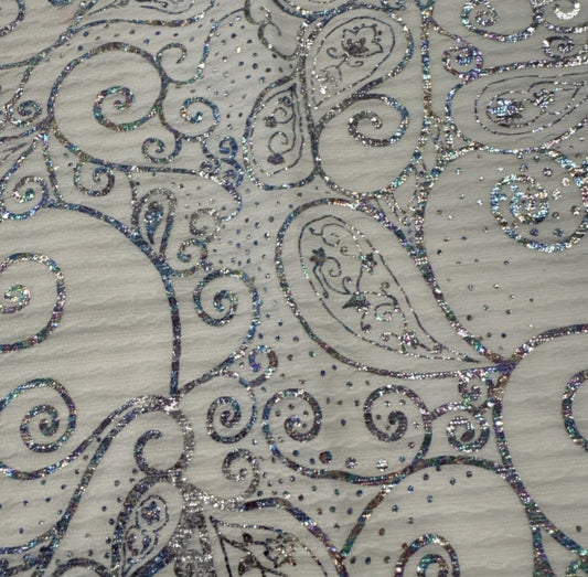 Cassie Pencil Skirt - White Iridescent Paisley