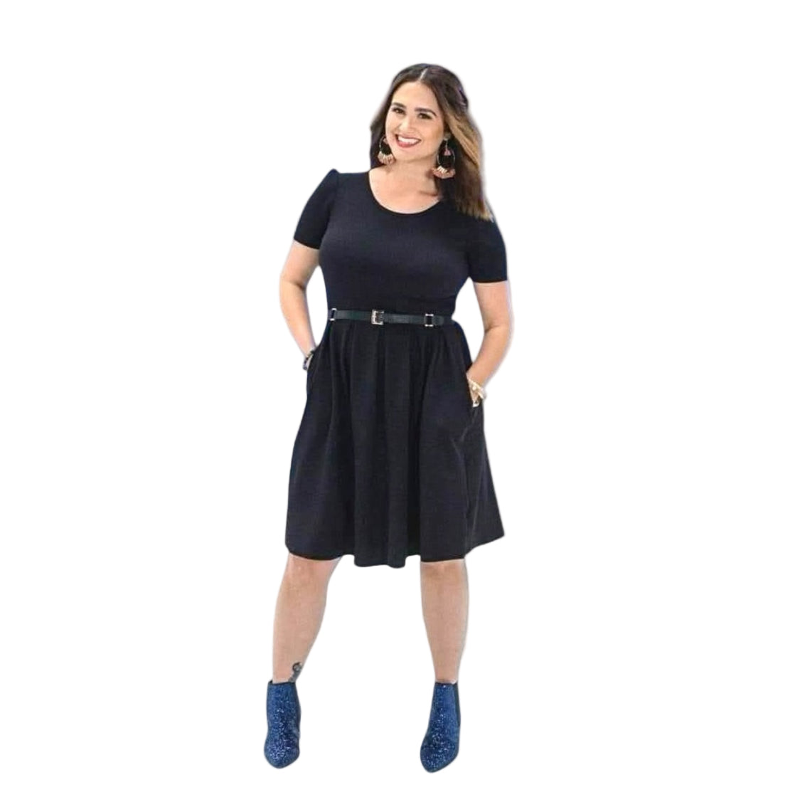 Amelia Fitted Dress - Black and Orange Floral