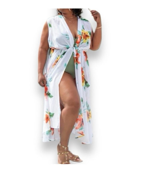 Resort Breezy - White Red Yellow Tropical Floral