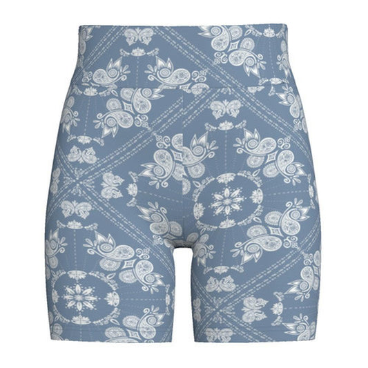 Biker Shorts - Blue White Bandana Print