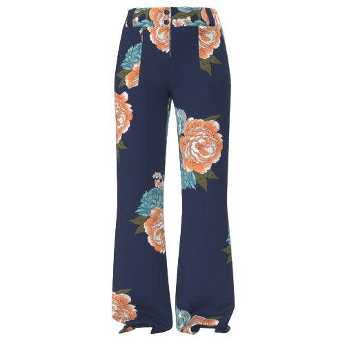 Emery Wide Leg Pants - Blue Orange Large Floral