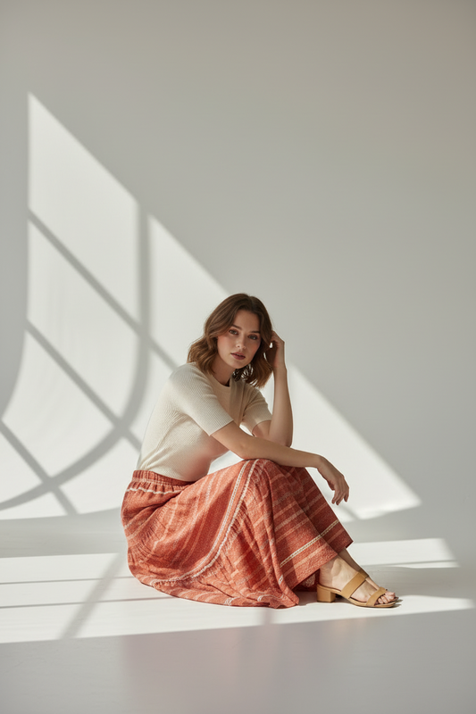 Poppy Maxi Skirt - Burnt Orange Cream