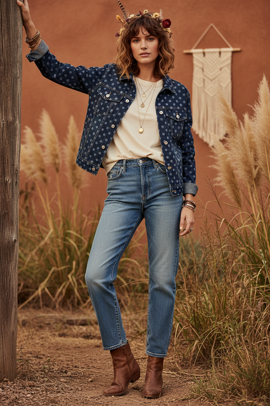 Kenny Denim Jacket - Blue Dots Hearts