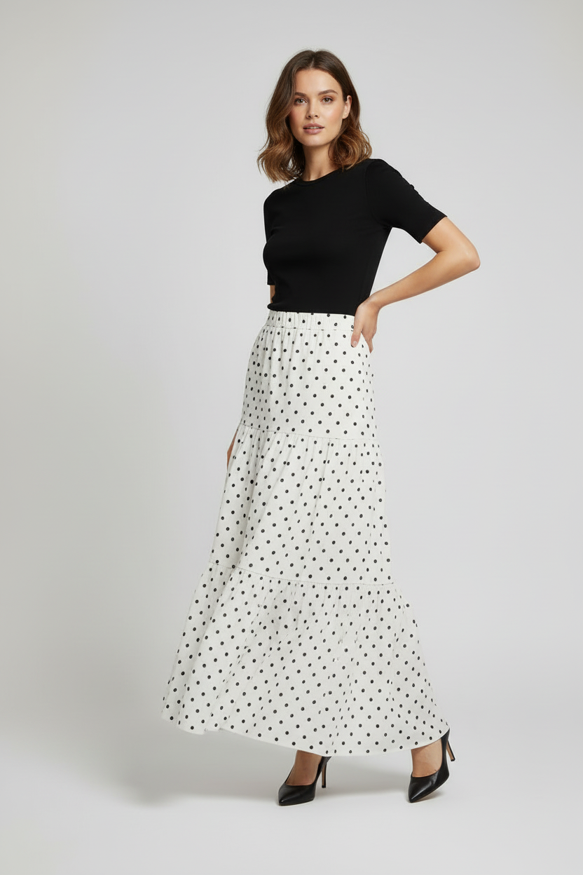 Poppy Maxi Skirt - White Polka Dot