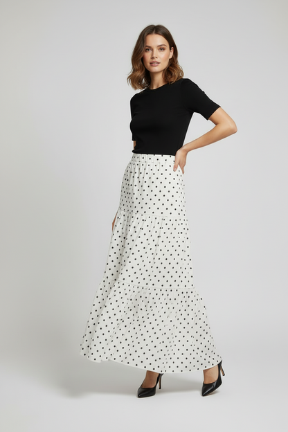 Poppy Maxi Skirt - White Polka Dot