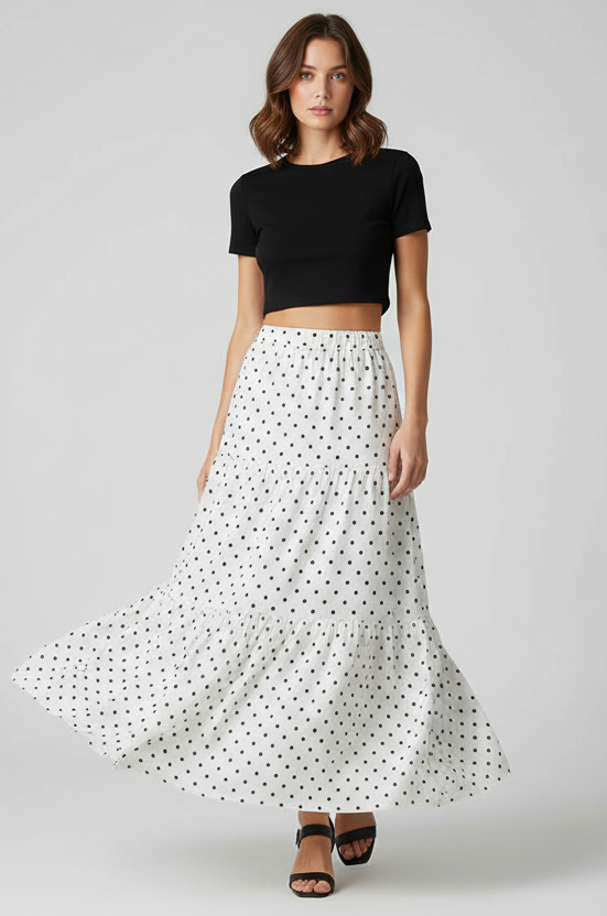 Poppy Maxi Skirt - White Polka Dot