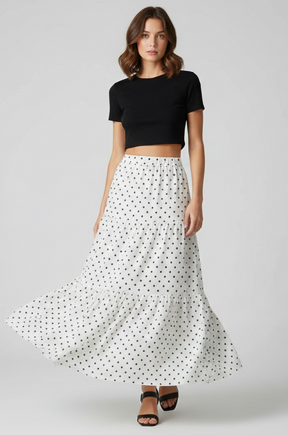 Poppy Maxi Skirt - White Polka Dot