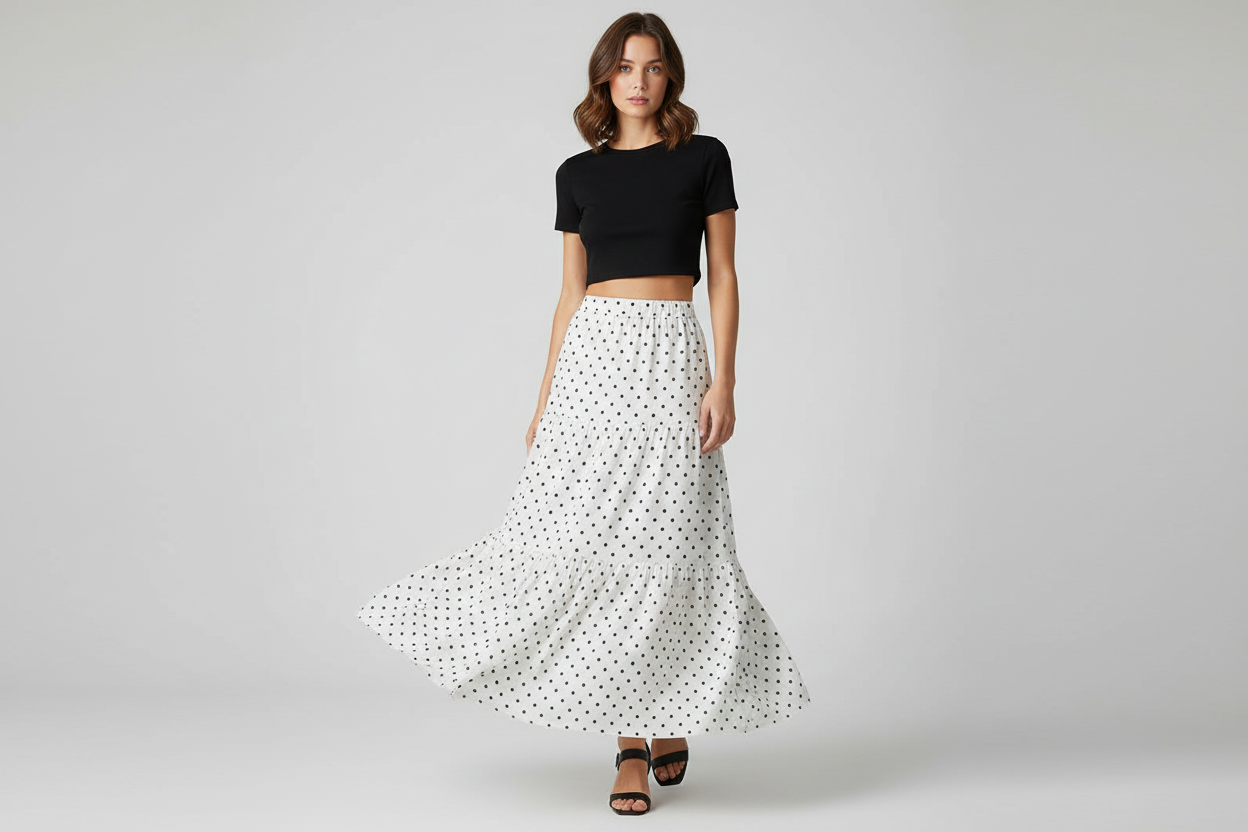 Poppy Maxi Skirt - White Polka Dot