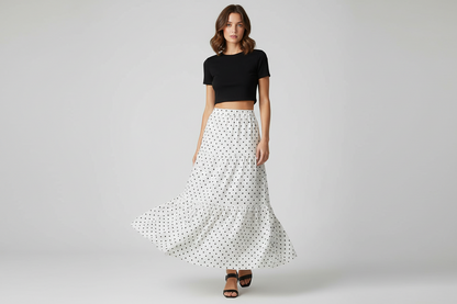 Poppy Maxi Skirt - White Polka Dot