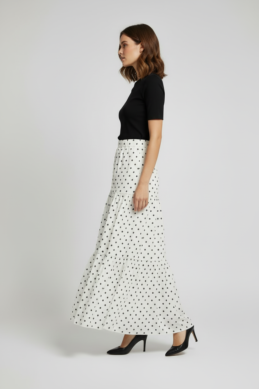 Poppy Maxi Skirt - White Polka Dot