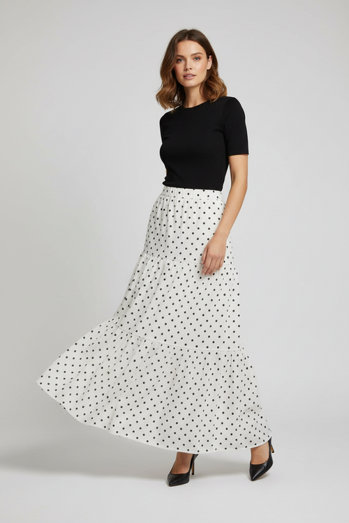 Poppy Maxi Skirt - White Polka Dot