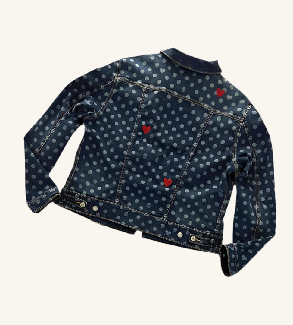 LuLaRoe Kenny jacket. Polkadots. Red hearts. 