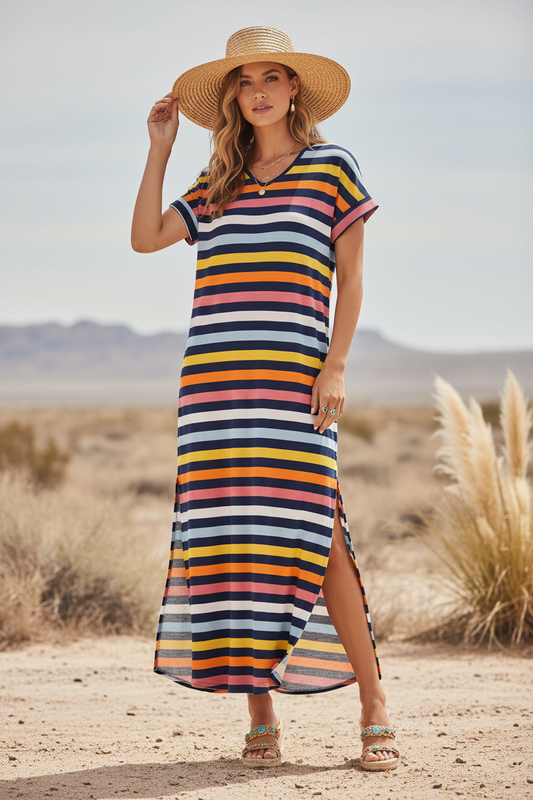 Macy - Navy Pink Orange Stripe