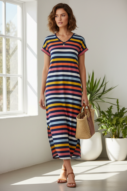 Macy - Navy Pink Orange Stripe