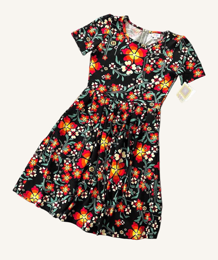 LuLaRoe Amelia dress. Black and orange floral. ￼