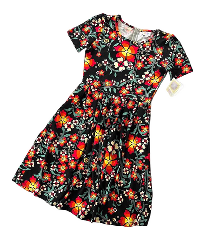 Amelia Fitted Dress - Black and Orange Floral