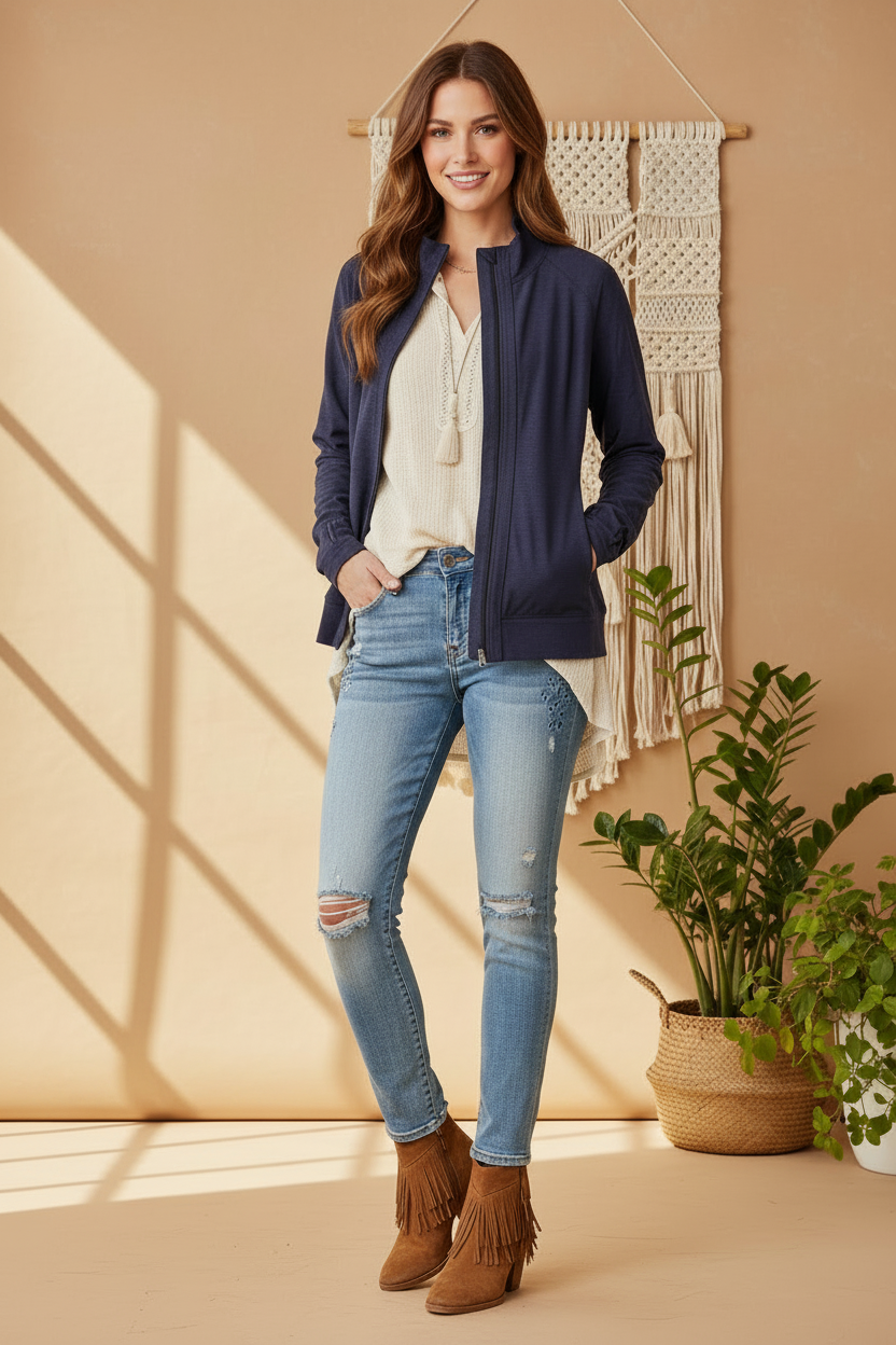 RISE - Bold Yoga Jacket - Heathered Navy