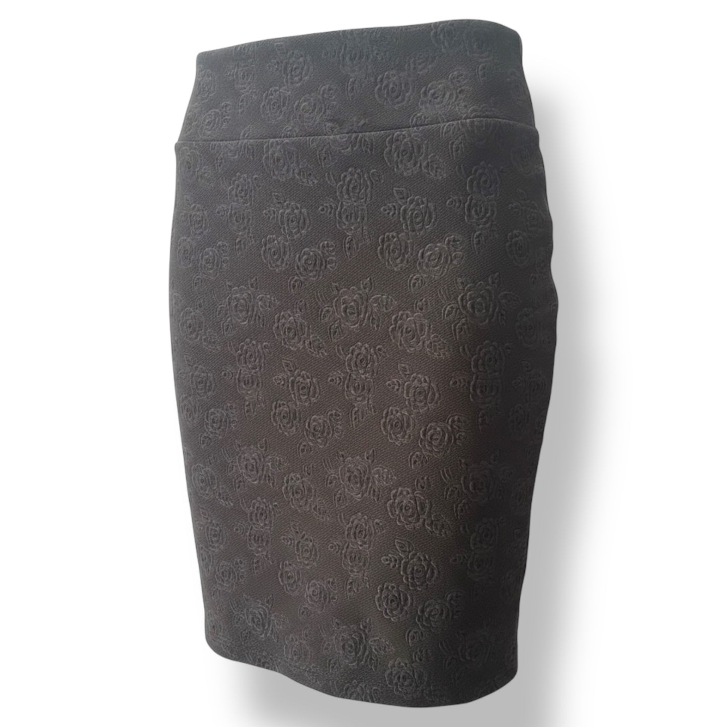 Cassie Pencil Skirt - Embossed Rose Black Bronze