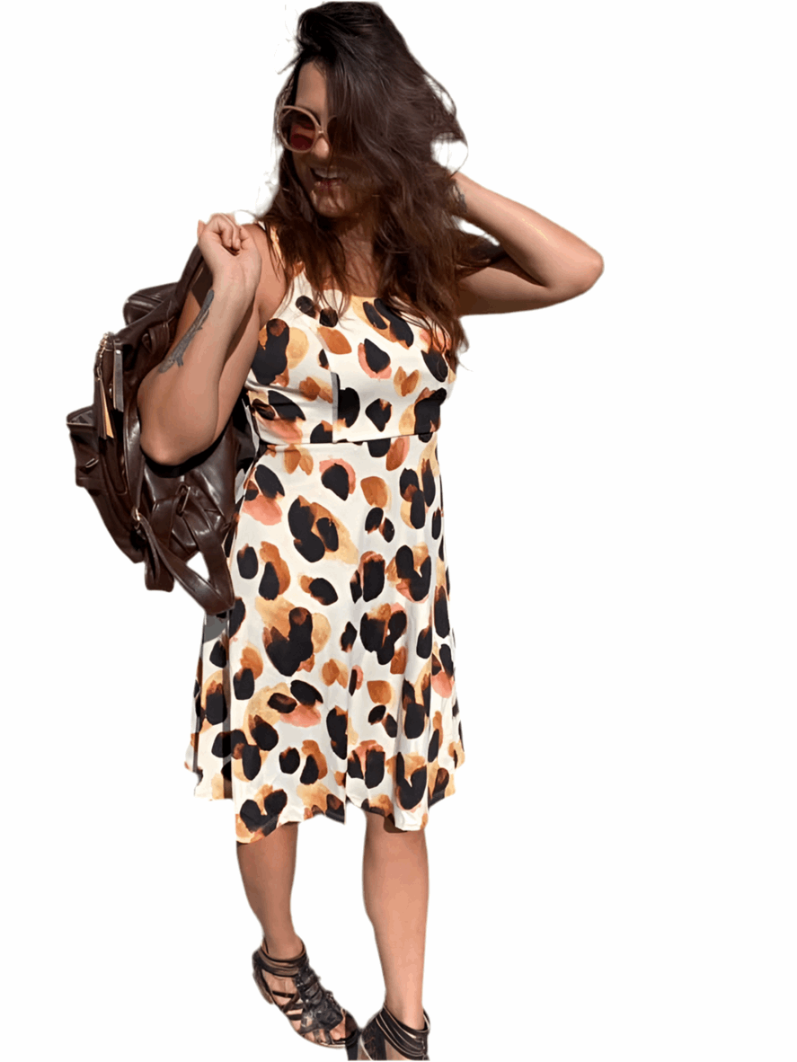 Navy - Cream Brown Tan Giant Cheetah Print