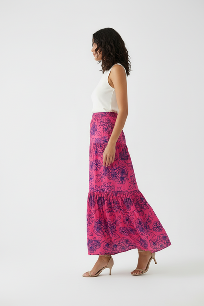 Poppy Maxi Skirt - Pink Blue Rose