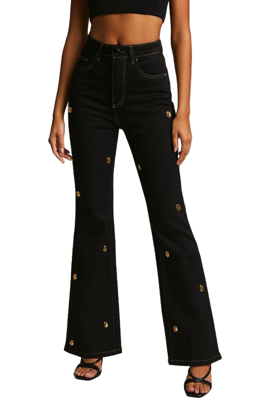 Bootcut Jeans with Gold Gem Studs