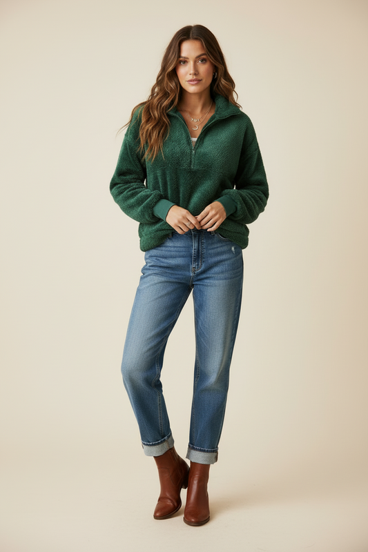 Nancy Half Zip Pullover - Solid Botanical Garden Green