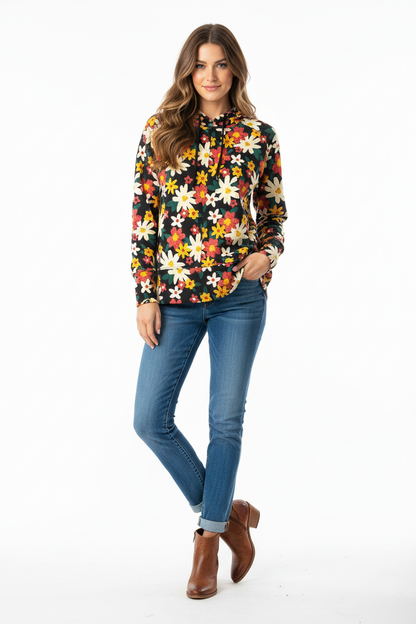 Regan Hoodie - Black Red Yellow Floral
