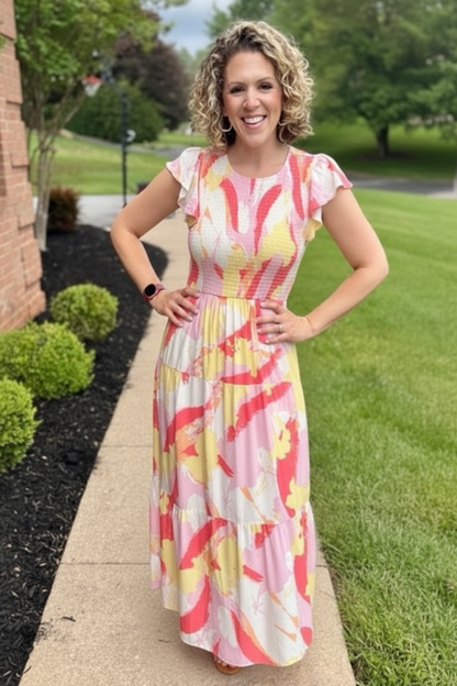 Grace - Yellow - Pink Abstract Floral