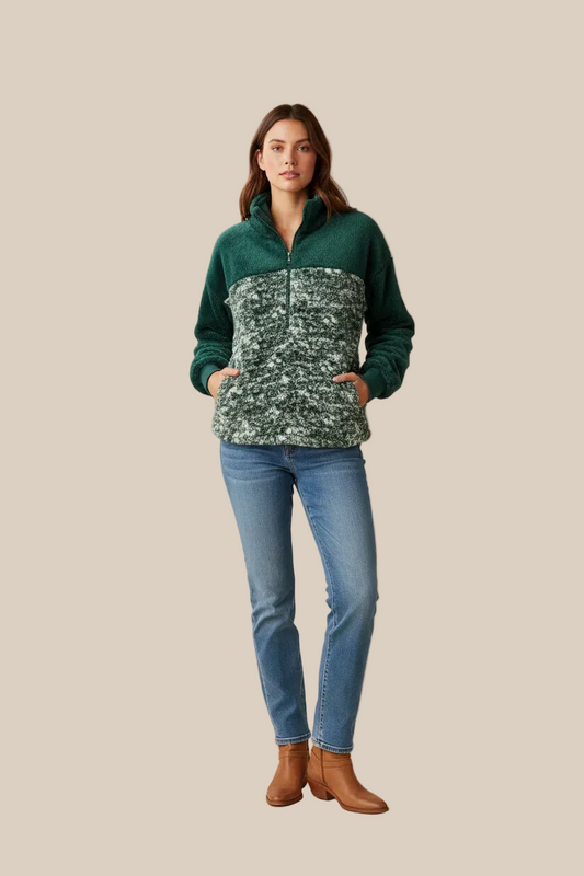 Nancy Half Zip Pullover - Green White Texture
