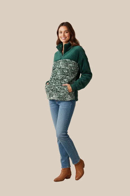 Nancy Half Zip Pullover - Green White Texture