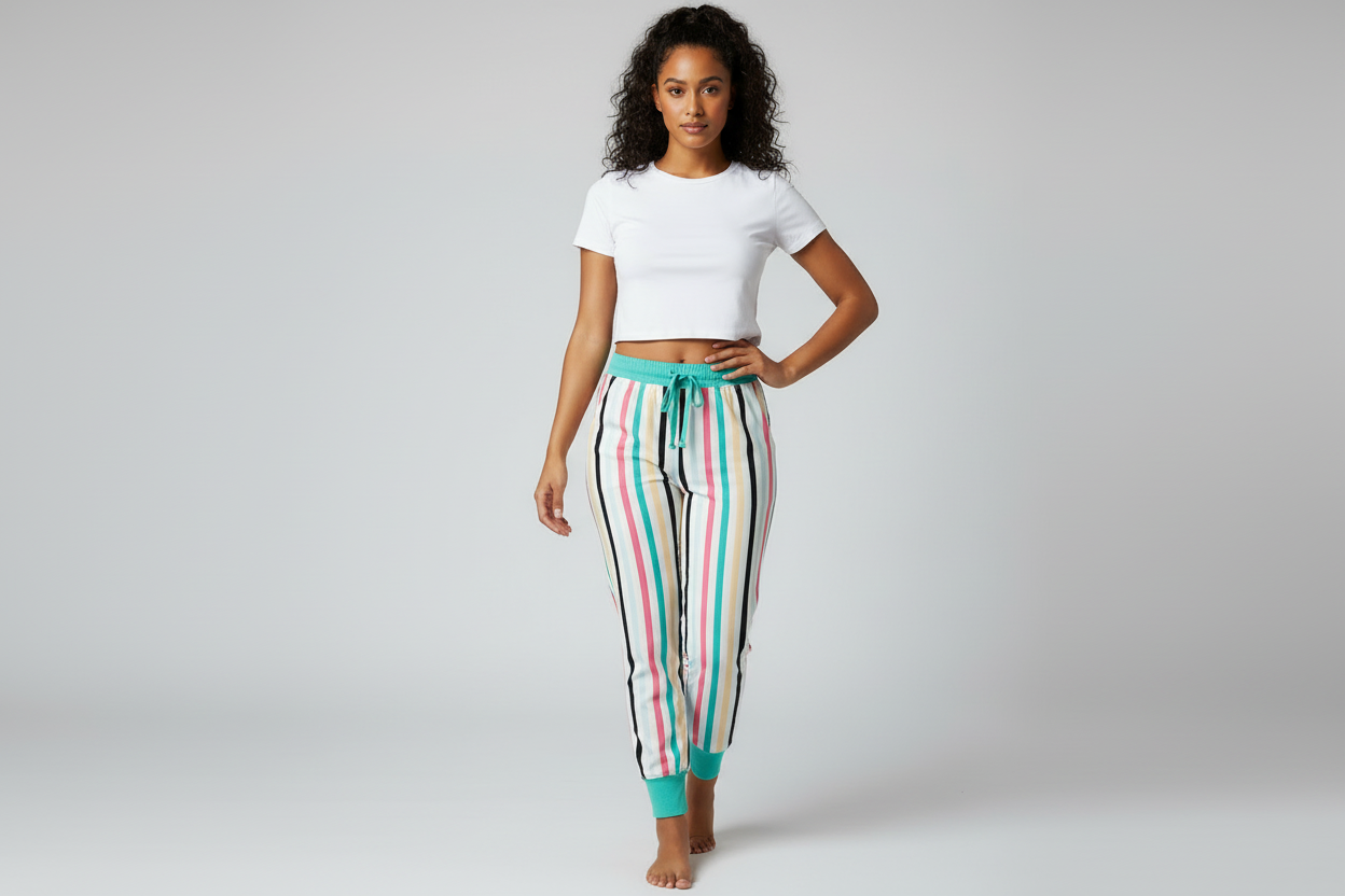 Jax Joggers - White Mint Pink Black Vertical Stripe