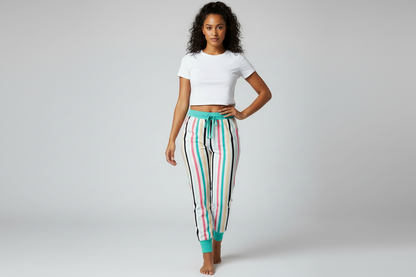 Jax Joggers - White Mint Pink Black Vertical Stripe