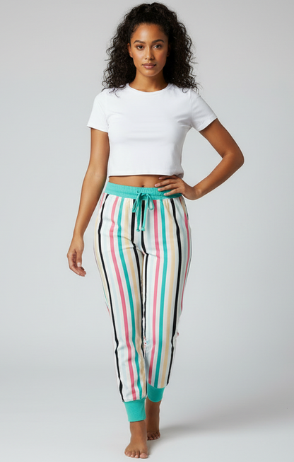 Jax Joggers - White Mint Pink Black Vertical Stripe