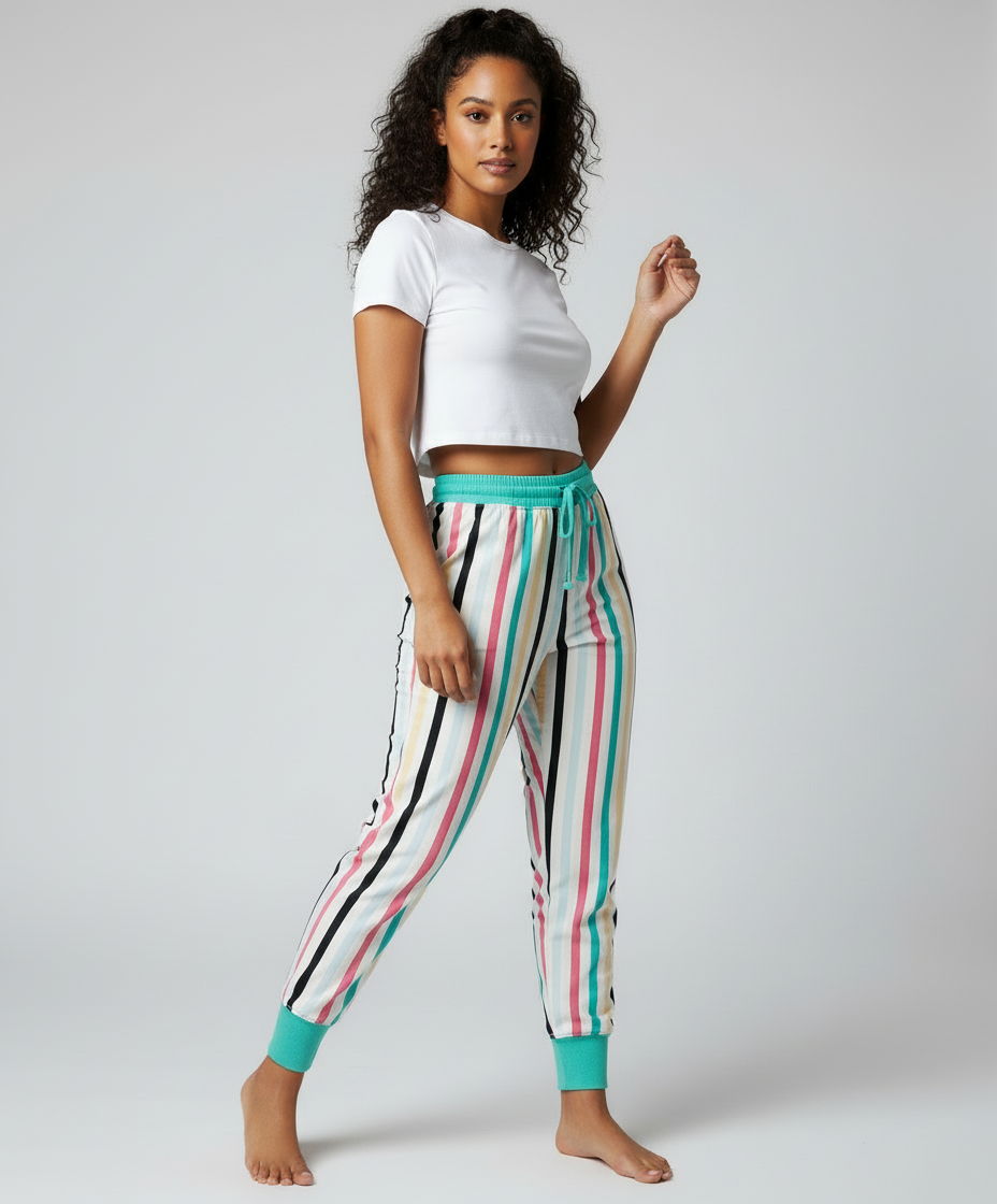 Jax Joggers - White Mint Pink Black Vertical Stripe