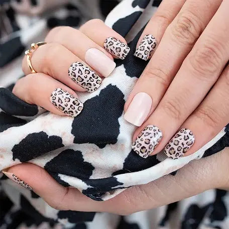 Beige leopard print nail strips. color Street.