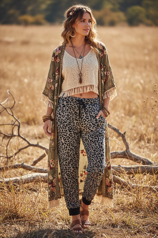 Jax Joggers - Heather Charcoal Black Cheetah Print