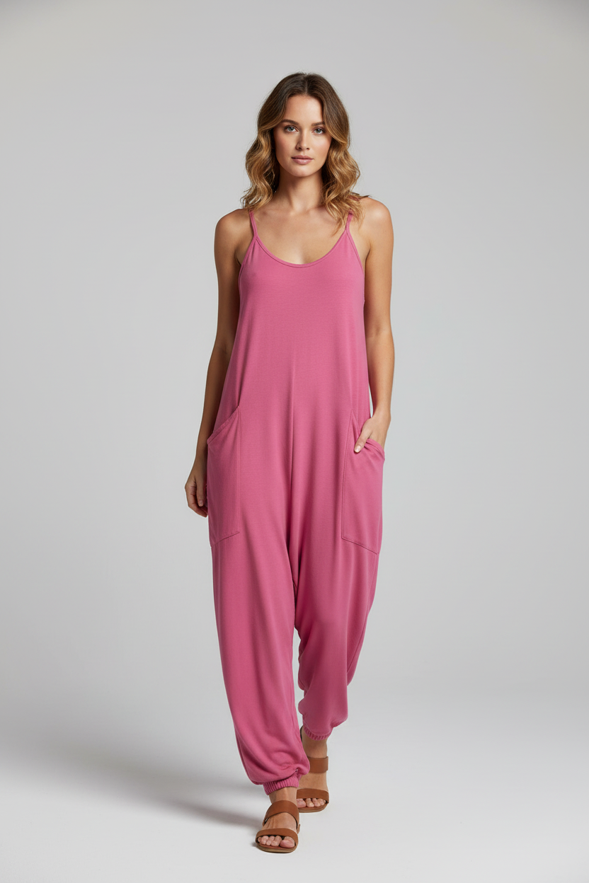 Bridget Lounge Jumpsuit - Solid Hot Pink