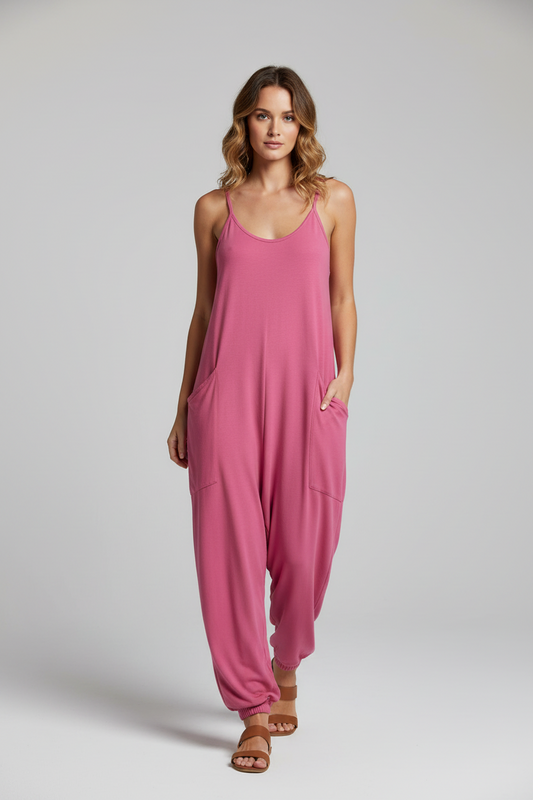 Bridget Lounge Jumpsuit - Solid Hot Pink