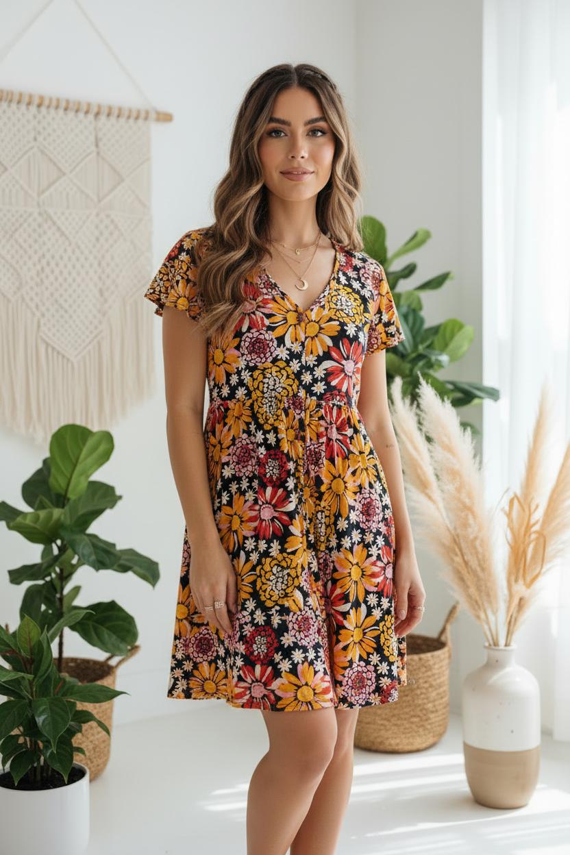 Heidi - Black Orange Red Floral