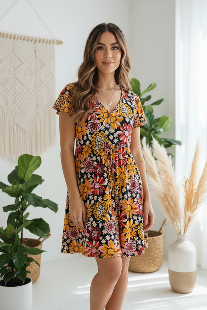 Heidi - Black Orange Red Floral