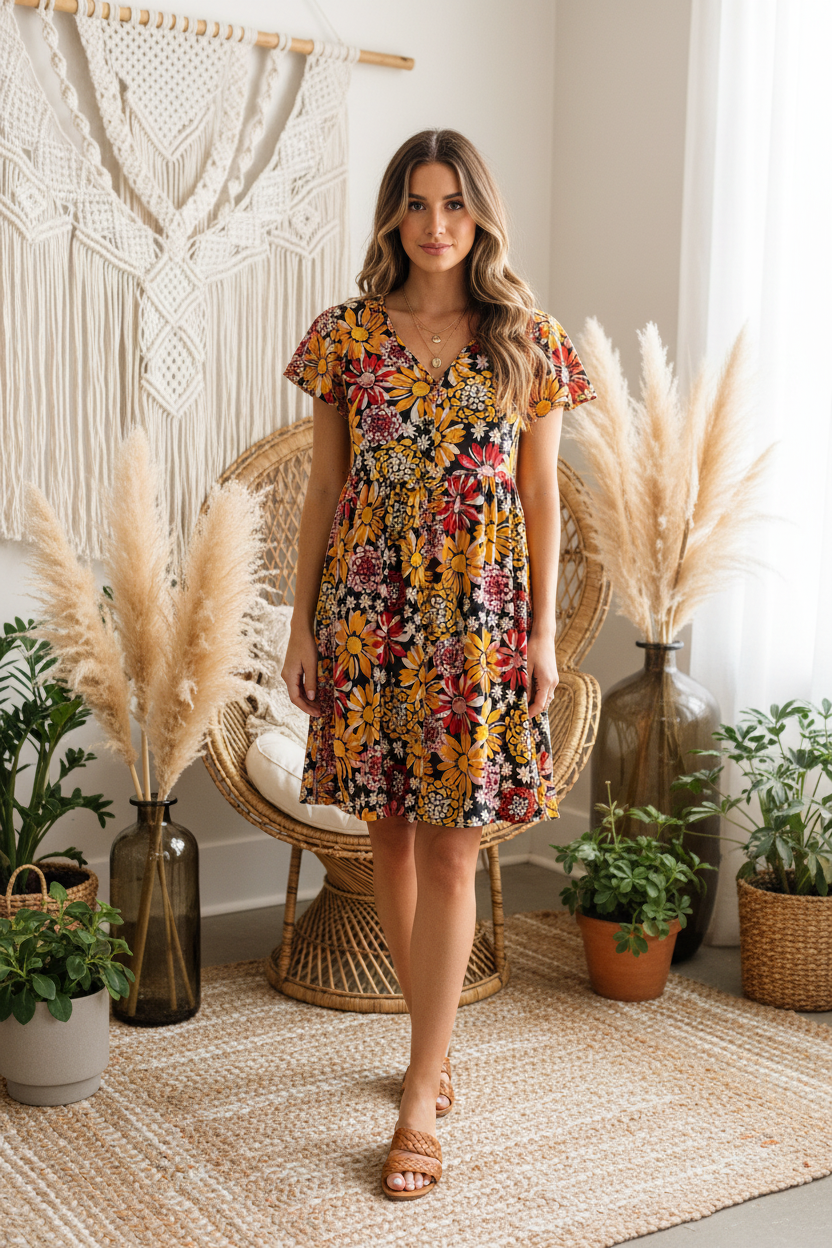 Heidi - Black Orange Red Floral