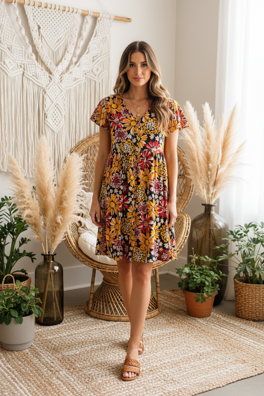 Heidi - Black Orange Red Floral