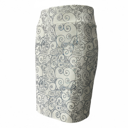 Cassie Pencil Skirt - White Iridescent Paisley