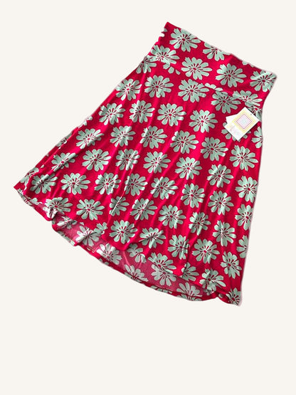 LuLaRoe Azure midi a-line skirt. Pink with teal daisies.